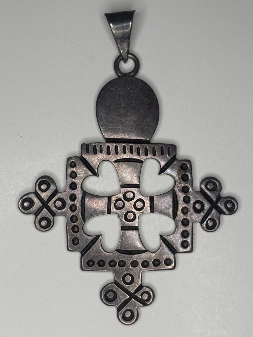 Vintage Mexico 925 Sterling Silver Heart Cross Pendant TE-21 Modernist 14g